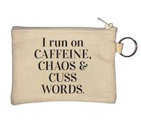 I Run On Caffeine Chaos and Cuss Words Key Chain Coin Purse Beige