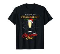 I Run On Champagne And Christmas Cheer Sparkling Wine Glass T-Shirt