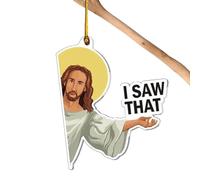 I Saw That Jesus Sign, I Saw Jesus Decoration, Jesus Acrylic 2D Decoration for Tree, Tree Pendant for Rear View , Hanging Pendant for Women, Men, Colleagues, Mothers