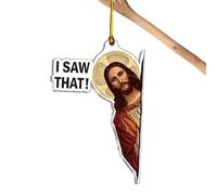 I Saw That Jesus Sign, I Saw Jesus Decoration, Jesus Acrylic 2D Decoration for Tree, Tree Pendant for Rear View , Hanging Pendant for Women, Men, Colleagues, Mothers