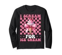 I Scream for Ice Cream Cone Girl Mom Pink Coquette Bow Long Sleeve T-Shirt