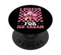 I Scream For Ice Cream Cone Girl Mom Pink Coquette Bow PopSockets Adhesive PopGrip