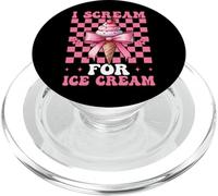 I Scream For Ice Cream Cone Girl Mom Pink Coquette Bow PopSockets PopGrip for MagSafe