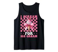 I Scream for Ice Cream Cone Girl Mom Pink Coquette Bow Tank Top