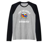 I See The World Differently Autism Astronaut Puzzle Raglan Baseball Tee