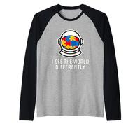 I See The World Differently Autism Astronaut Puzzle Raglan Baseball Tee