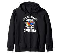 I See The World Differently Autism Astronaut Puzzle Zip Hoodie