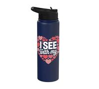 I See with My Heart Cute Romantic Valentine Love Rebus Stainless Steel Insulated Water Bottle