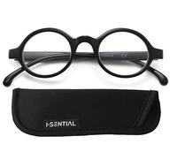 I-Sential +1.25 Designer Style Round Reading Glasses Black Frame Men Women Unisex Retro Vintage Classic + Case