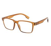 I-Sential Clear Lens Fake Glasses with Case Cloth Spring Hinges Non Prescription Designer Style Large Rectangle Transparent Brown Frame Mens Womens | EW640CLR