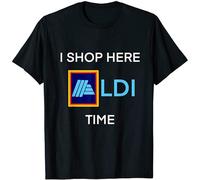 I Shop Here Aldi Time Mens T-Shirt Casual Cotton Unisex Black Tee Tops L