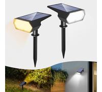 I-SHUNFA Solar Spot Lights Outdoor 2Pack,4 Lighting Modes,Cool White and Warm White 2 Colors Adjustable Solar Light,Auto On/Off Solar Powered Landscape Light for Yard Wall Pathway