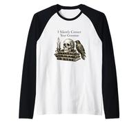 I Silently Correct Your Grammar Skull Raven Funny Teacher Raglan Baseball Tee