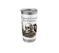 I Silently Correct Your Grammar Skull Raven Funny Teacher Stainless Steel Insulated Tumbler