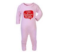 I sill Believe in Santa Speech Bubble [BCX] Baby Romper Jumpsuit with feet, 0-3 Months, Pastel Pink