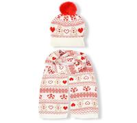 i-Smalls Festive Hat & Scarf Set Cosy Christmas Design with Gingerbread and Pom-Pom (One Size)