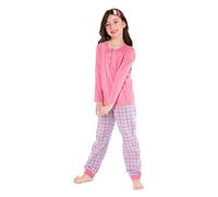 i-Smalls Girl's and Boy's On Trend Plain Jersey Top & Woven Checked Flannel Bottoms Long Cuff Pyjama Set Cotton Sleepwear Nightwear Sleepover Clothing (10 years) 9-10 years Pink