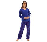 i-Smalls Indigo Sky Ladies Warm Supersoft Fleece Pyjama (26-28) Navy with Check Pants