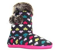 i-Smalls Jyoti Womens Tiffany Knitted Heart Print Pom Pom Slippers Boots
