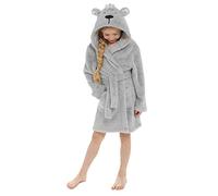 i-Smalls Kids Glitter Thread Grey Warm Fleece Teddy Bear Short Length Robe with 3D Teddy Bear Ears & Crown Hood with Eye Mask(9-10) Grey