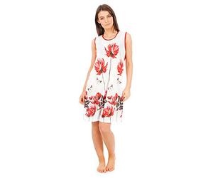 i-Smalls Ladies 100% Cotton Fresh Breathable Sleeveless Big Bold Flower and Butterfly Kaftan Tunic Style Short Nightdress Overdress (3XL) Red