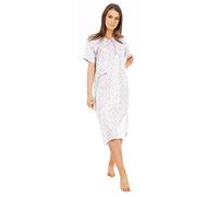 i-Smalls Ladies 100% Cotton Short Sleeve Ditsy Daisy Flower Print Frill Neck 3 Button Down Nightie with Pocket (M) Pink