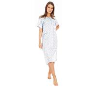 i-Smalls Ladies 100% Cotton Short Sleeve Ditsy Daisy Flower Print Frill Neck 3 Button Down Nightie with Pocket (L) Blue
