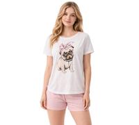 i-Smalls Ladies Adorable Pug Short Plus Size Pyjama Set with Matching Top and Sleep Inducing Pug Design (12-14) Pink Pug