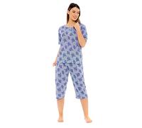 i-Smalls Ladies All Over Fish Net Print Pyjama Set Capri Cotton Blend Crew Neck Cropped (L) Dark Blue