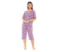 i-Smalls Ladies All Over Fish Net Print Pyjama Set Capri Cotton Blend Crew Neck Cropped (L) Purple