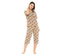 i-Smalls Ladies All Over Fish Net Print Pyjama Set Capri Cotton Blend Crew Neck Cropped (M) Peach