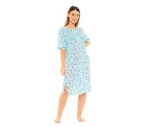 i-Smalls Ladies All Over Floral Print Nightshirt 4 Button Top (L) Turquoise