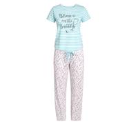 i-Smalls Ladies Blame It On The Bubbles Pyjama Set Women's Striped Short Sleeve PJ Set Soft Cotton Blend Long Lounge Pants Cute Novelty Sleepwear (14-16) Aqua