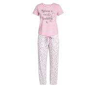 i-Smalls Ladies Blame It On The Bubbles Pyjama Set Women's Striped Short Sleeve PJ Set Soft Cotton Blend Long Lounge Pants Cute Novelty Sleepwear (10-12) Coral