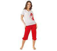 i-Smalls Ladies Cat Love Eyes Musical Vibes 3/4 Frill Pyjama Sleep Short Sleeve Set (L) Red