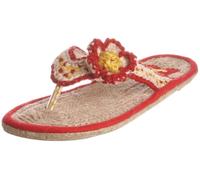 i-Smalls Ladies Crochet Flower Flip Flops Women's Summer Beach Sandals Boho Floral Toe Post Slip On Holiday (Red) 3