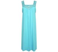 i-Smalls Ladies Crochet Lace Net Embroidery Sleeveless 100% Cotton Long Nightdress Nighty (L) Mint