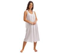 i-Smalls Ladies Crochet Lace Pleated Summer Lightweight Sleeveless 100% Soft Cotton Long Nightdress