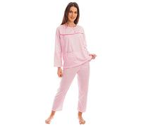 i-Smalls Ladies Easy Care Flower Print Long Sleeve Pyjama Set with Lace Embroidery (2XL) Pink