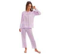 i-Smalls Ladies Easy Care Flower Print Long Sleeve Pyjama Set with Lace Embroidery (XL) Purple