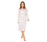 i-Smalls Ladies Long Sleeve Brushed Cotton Nightdress Soft & Warm Floral Print Nightie Classic Button Neck Sizes S-XL (XXL) Red