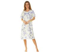 i-Smalls Ladies Nightshirt All Over Roses Ultra Soft Cotton Short Sleeves with Buttons (Purple) M-L