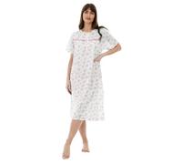 i-Smalls Ladies Soft Cotton Cute Floral Print 3 Button Short Sleeve Front Pocket Nightdress (2XL) Pink Roses