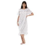 i-Smalls Ladies Soft Cotton Cute Floral Print 3 Button Short Sleeve Front Pocket Nightdress (L) Grey Roses