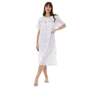 i-Smalls Ladies Soft Cotton Cute Floral Print 3 Button Short Sleeve Front Pocket Nightdress (L) Purple Roses
