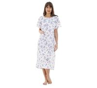 i-Smalls Ladies Soft Cotton Cute Floral Print 3 Button Short Sleeve Front Pocket Nightdress (M) Blue Bouquet