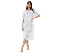 i-Smalls Ladies Soft Cotton Cute Floral Print 3 Button Short Sleeve Front Pocket Nightdress (M) Blue Roses