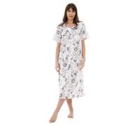 i-Smalls Ladies Soft Cotton Cute Floral Print 3 Button Short Sleeve Front Pocket Nightdress (XL) Grey Dandelion