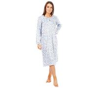 i-Smalls Ladies Soft Cotton Cute Print Button Through Long Sleeve Front Pocket Nightdress with Lilac Eye Mask (2XL) Grey