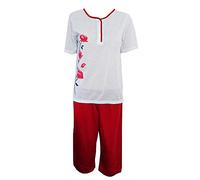 i-Smalls Ladies Spot Floral 3/4 Pyjamas Button Front with Lilac Eye Mask (L) Red